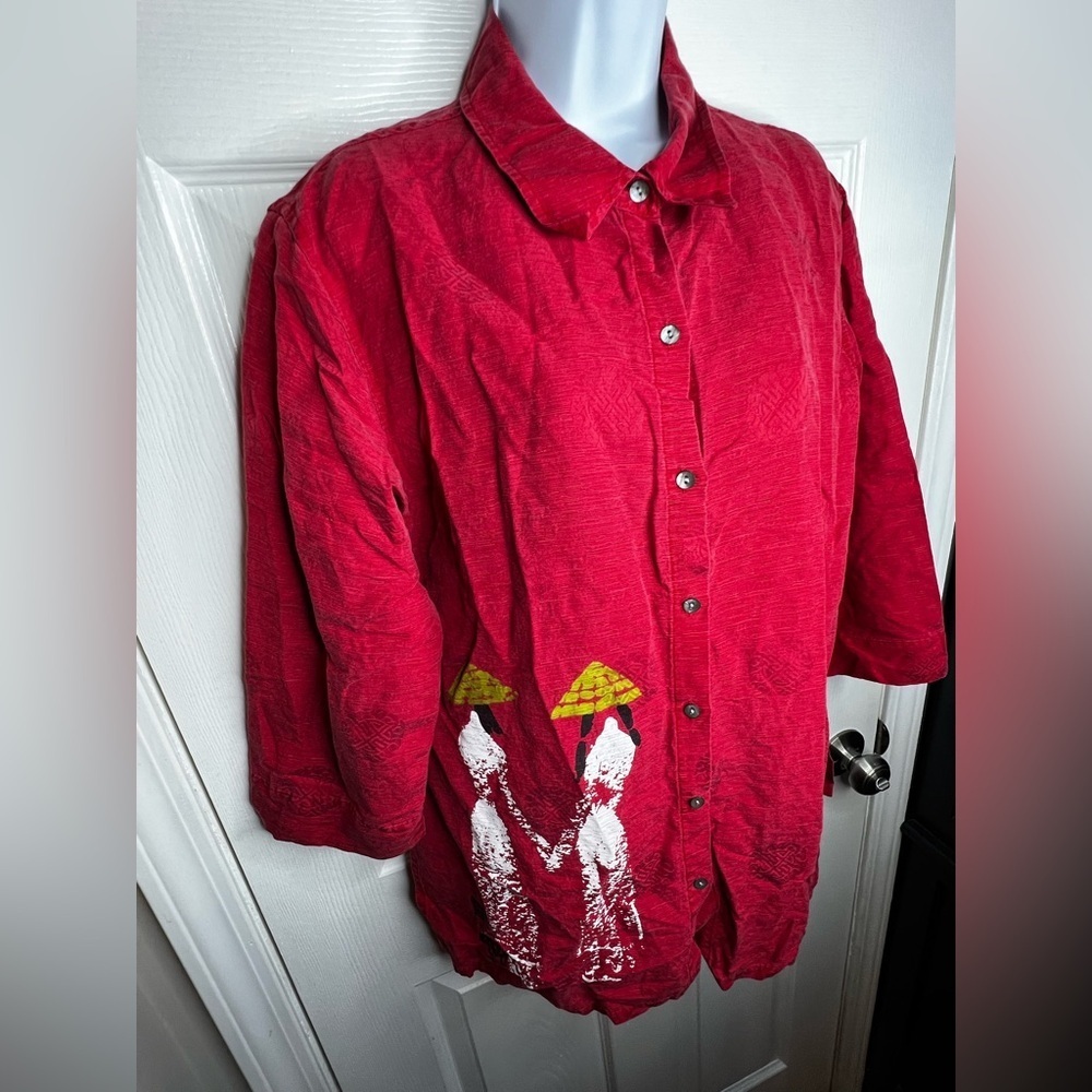 NWT Vtg Chico's 2 Large Silk Chinese New Year Asian Print Red Blouse Top 12 14 - Picture 3 of 15